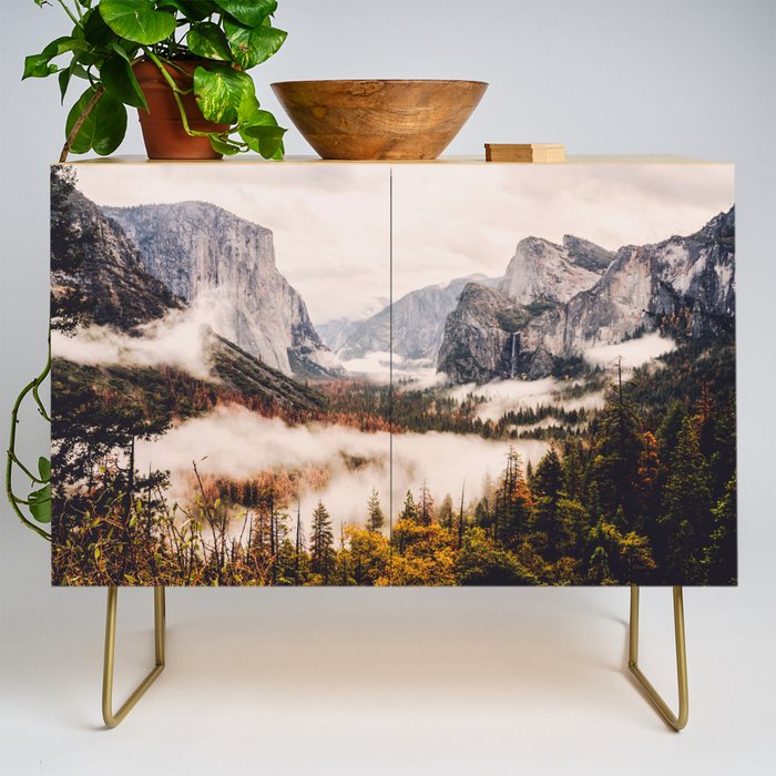 Amazing Yosemite California Forest Waterfall Canyon Credenza Gallery Image 1
