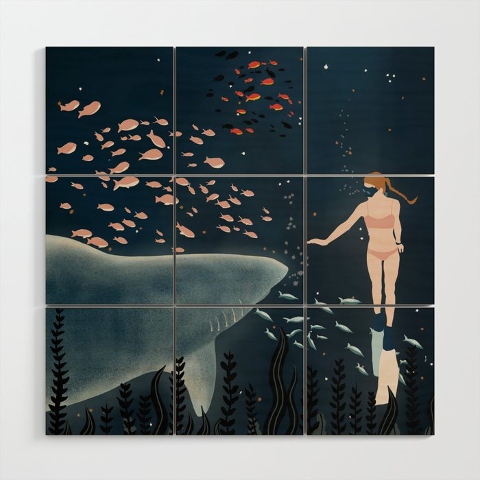 diving with sharks Wood Wall Art Gallery Image 1