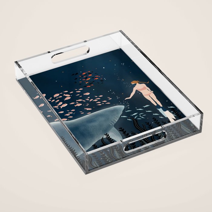 diving with sharks Acrylic Tray Gallery Image 1