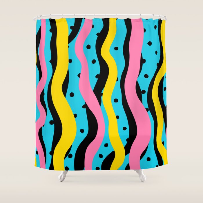 Colorful retro neon stripe art pattern Shower Curtain Gallery Image 1