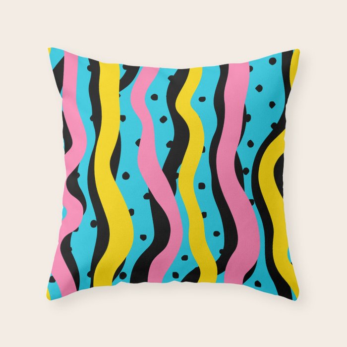 Colorful retro neon stripe art pattern Throw Pillow Gallery Image 1