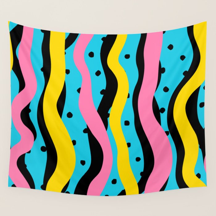 Colorful retro neon stripe art pattern Wall Tapestry Gallery Image 4