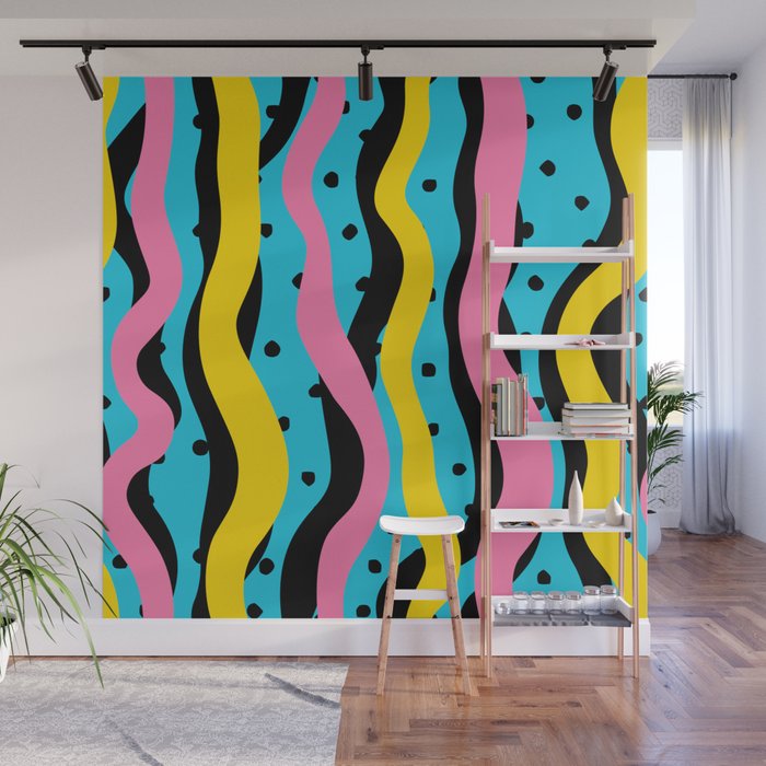 Colorful retro neon stripe art pattern Wall Mural Gallery Image 1