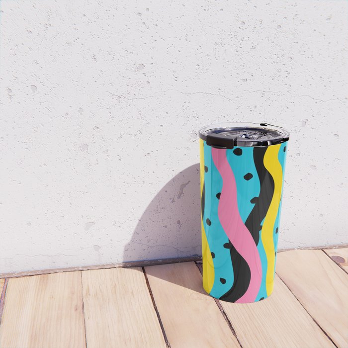 Colorful retro neon stripe art pattern Travel Mug Gallery Image 4