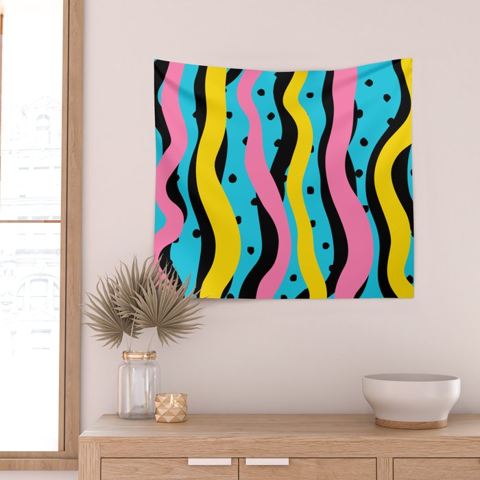 Colorful retro neon stripe art pattern Wall Tapestry Gallery Image 2