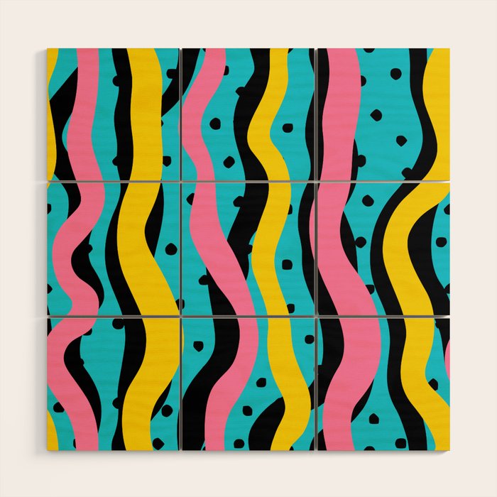 Colorful retro neon stripe art pattern Wood Wall Art Gallery Image 1