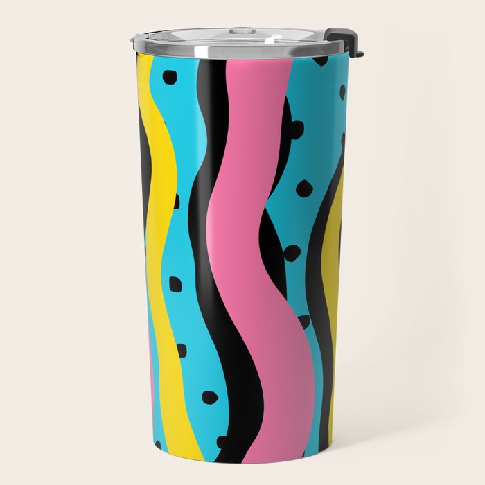 Colorful retro neon stripe art pattern Travel Mug Gallery Image 2