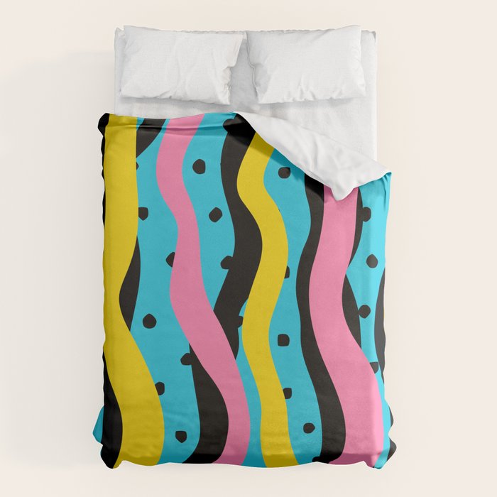 Colorful retro neon stripe art pattern Duvet Cover Gallery Image 6