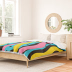 Colorful retro neon stripe art pattern Duvet Cover Gallery Image 2