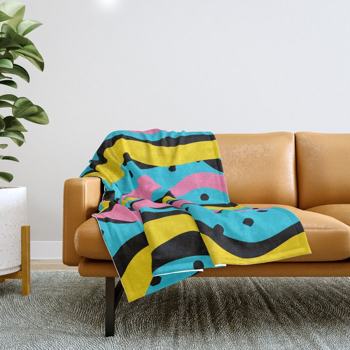 Colorful retro neon stripe art pattern Throw Blanket Gallery Image 1