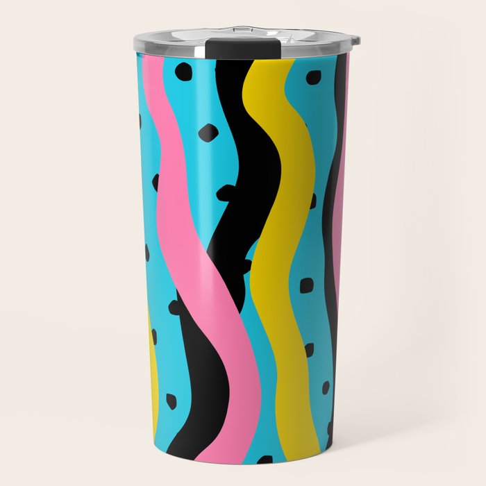 Colorful retro neon stripe art pattern Travel Mug Gallery Image 1