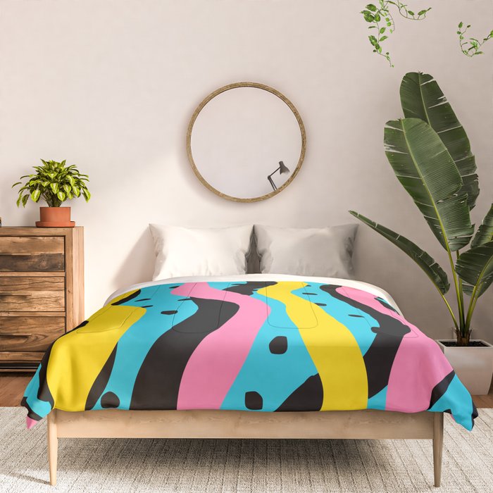 Colorful retro neon stripe art pattern Comforter Gallery Image 3