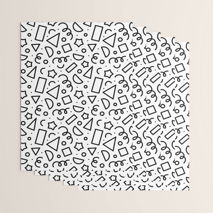 Fun black and white doodle shape  pattern Wrapping Paper Gallery Image 3