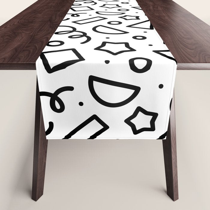 Fun black and white doodle shape  pattern Table Runner Gallery Image 1