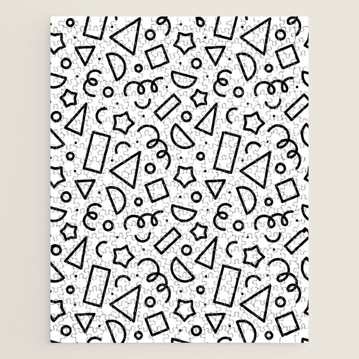 Fun black and white doodle shape  pattern Jigsaw Puzzle Gallery Image 1