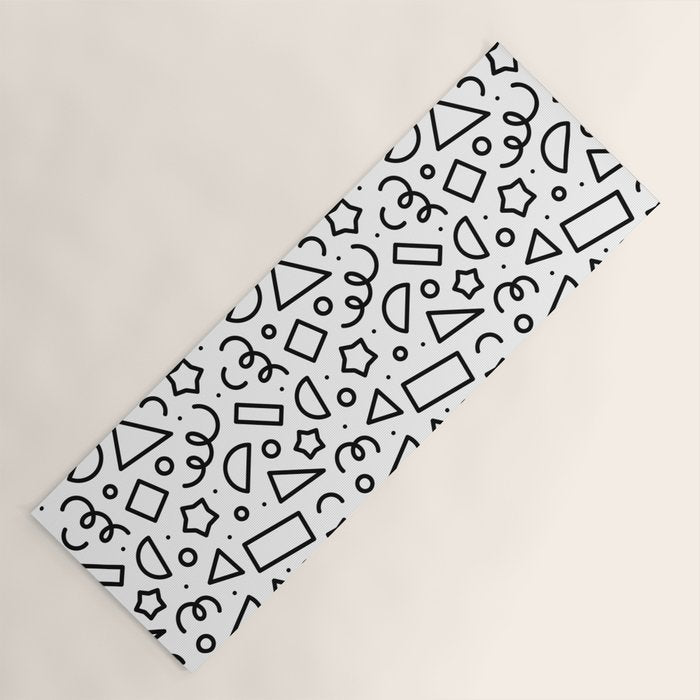Fun black and white doodle shape  pattern Yoga Mat Gallery Image 1