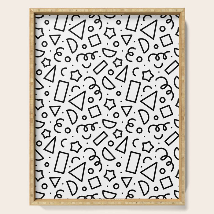 Fun black and white doodle shape  pattern Serving Tray Gallery Image 1