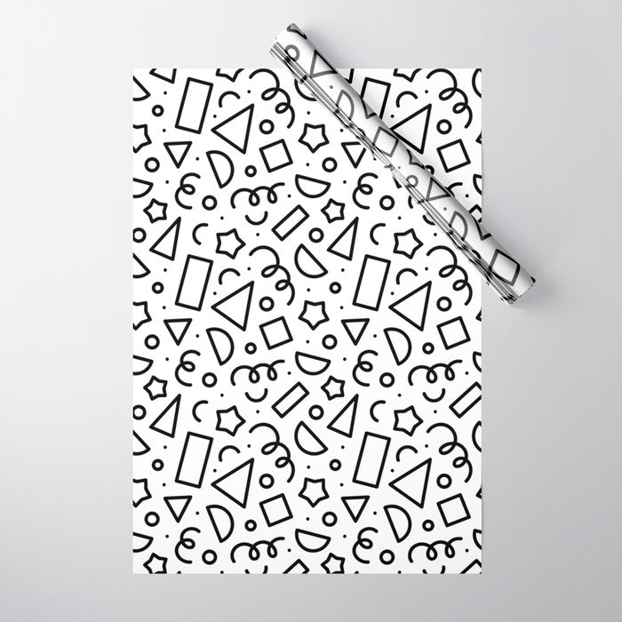 Fun black and white doodle shape  pattern Wrapping Paper Gallery Image 1