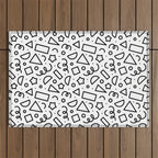 Fun black and white doodle shape  pattern Outdoor Rug Gallery Image 1