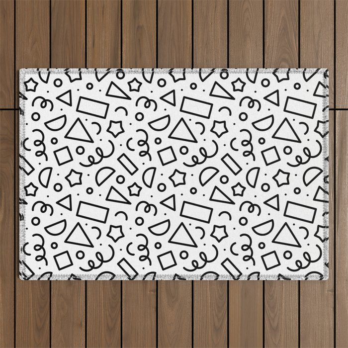 Fun black and white doodle shape  pattern Outdoor Rug Gallery Image 1