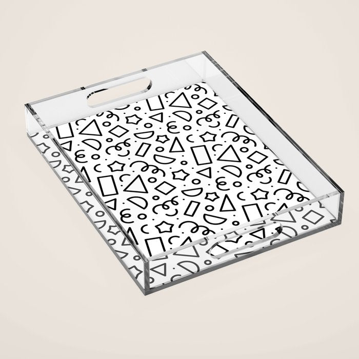 Fun black and white doodle shape  pattern Acrylic Tray Gallery Image 1