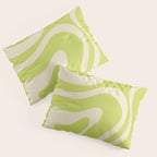 Modern Retro Liquid Swirl Abstract Pattern Vertical Light Lime Linden Green and Beige Pillow Sham Gallery Image 3