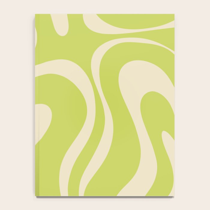 Modern Retro Liquid Swirl Abstract Pattern Vertical Light Lime Linden Green and Beige Notebook Gallery Image 4