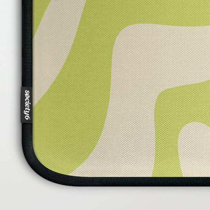 Modern Retro Liquid Swirl Abstract Pattern Vertical Light Lime Linden Green and Beige Laptop Sleeve Gallery Image 3