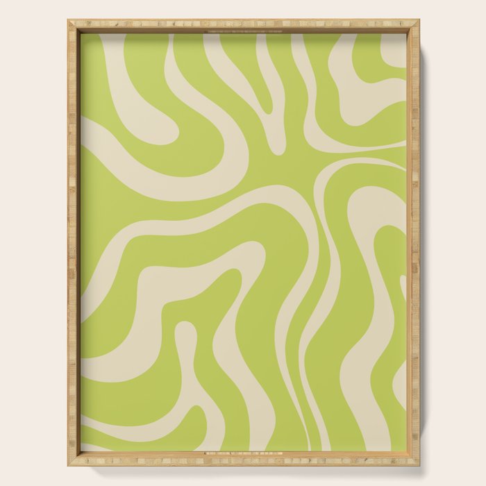 Modern Retro Liquid Swirl Abstract Pattern Vertical Light Lime Linden Green and Beige Serving Tray Gallery Image 1