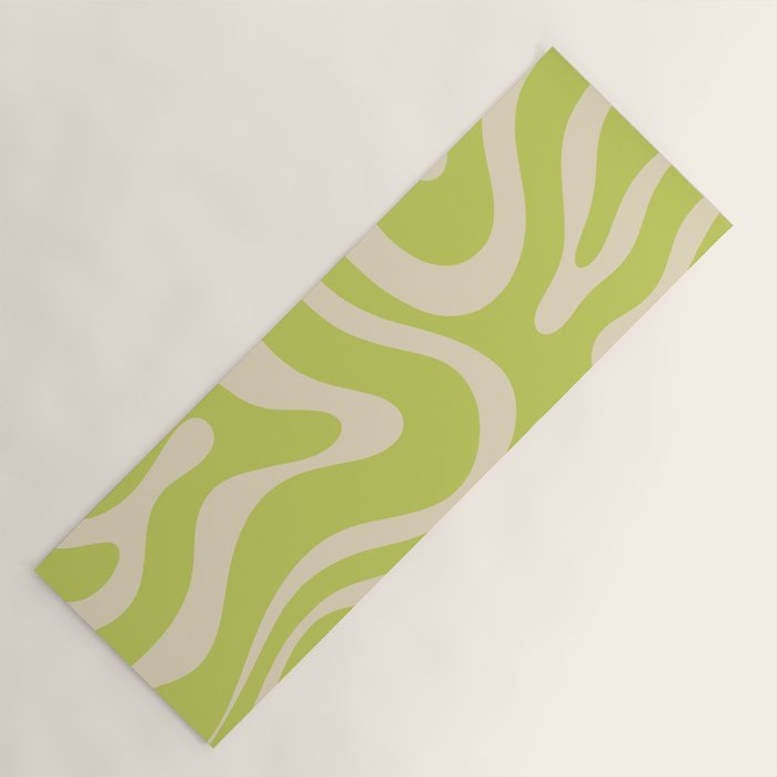 Modern Retro Liquid Swirl Abstract Pattern Vertical Light Lime Linden Green and Beige Yoga Mat Gallery Image 1