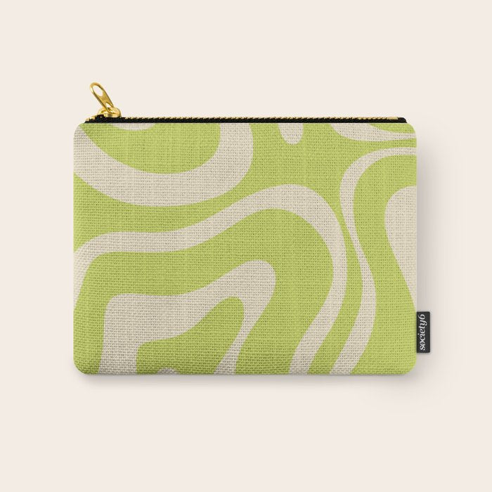 Modern Retro Liquid Swirl Abstract Pattern Vertical Light Lime Linden Green and Beige Carry All Pouch Gallery Image 1