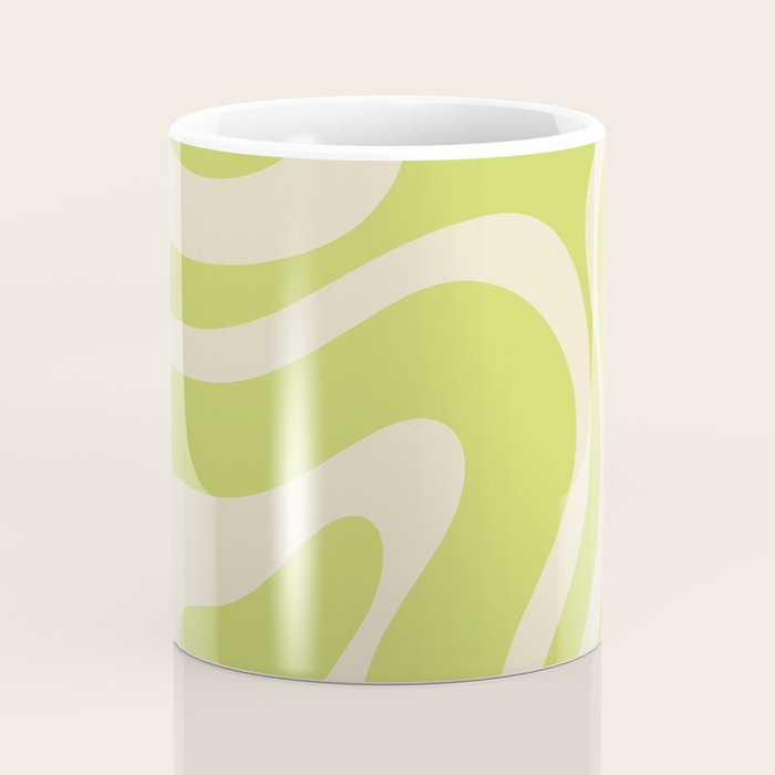 Modern Retro Liquid Swirl Abstract Pattern Vertical Light Lime Linden Green and Beige Coffee Mug Gallery Image 4
