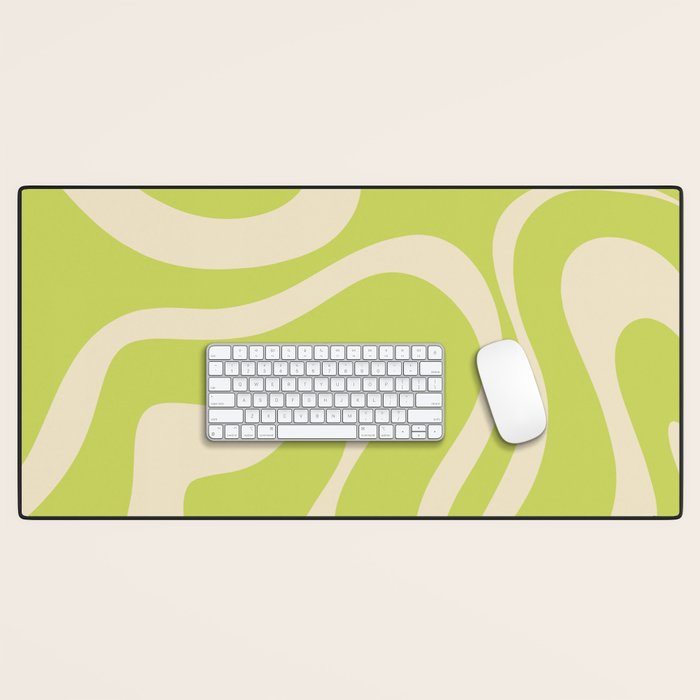 Modern Retro Liquid Swirl Abstract Pattern Vertical Light Lime Linden Green and Beige Desk Mat Gallery Image 1