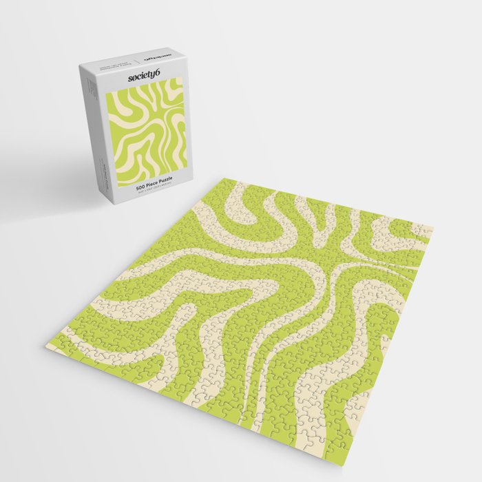 Modern Retro Liquid Swirl Abstract Pattern Vertical Light Lime Linden Green and Beige Jigsaw Puzzle Gallery Image 2