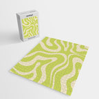 Modern Retro Liquid Swirl Abstract Pattern Vertical Light Lime Linden Green and Beige Jigsaw Puzzle Gallery Image 2