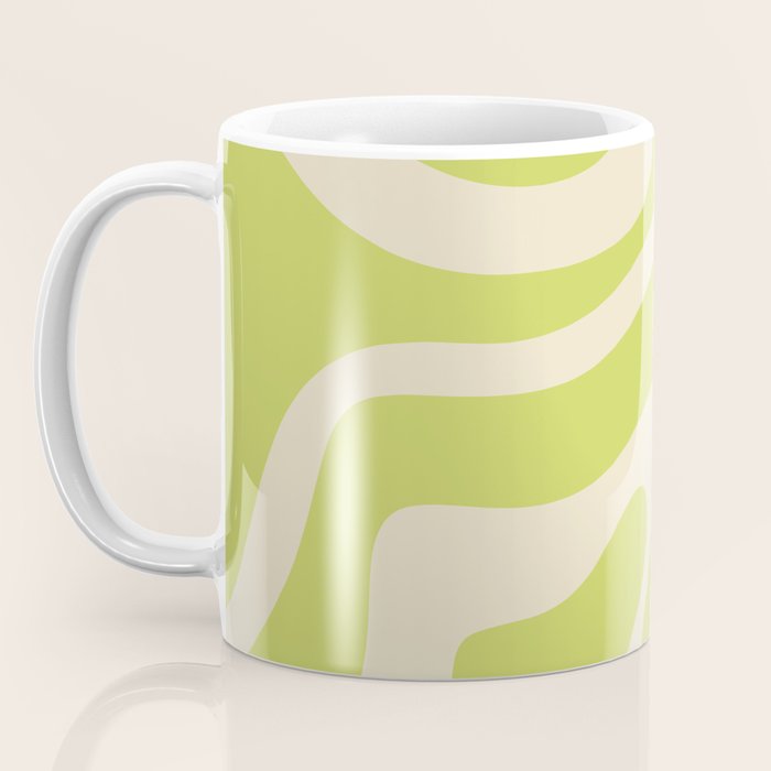 Modern Retro Liquid Swirl Abstract Pattern Vertical Light Lime Linden Green and Beige Coffee Mug Gallery Image 3