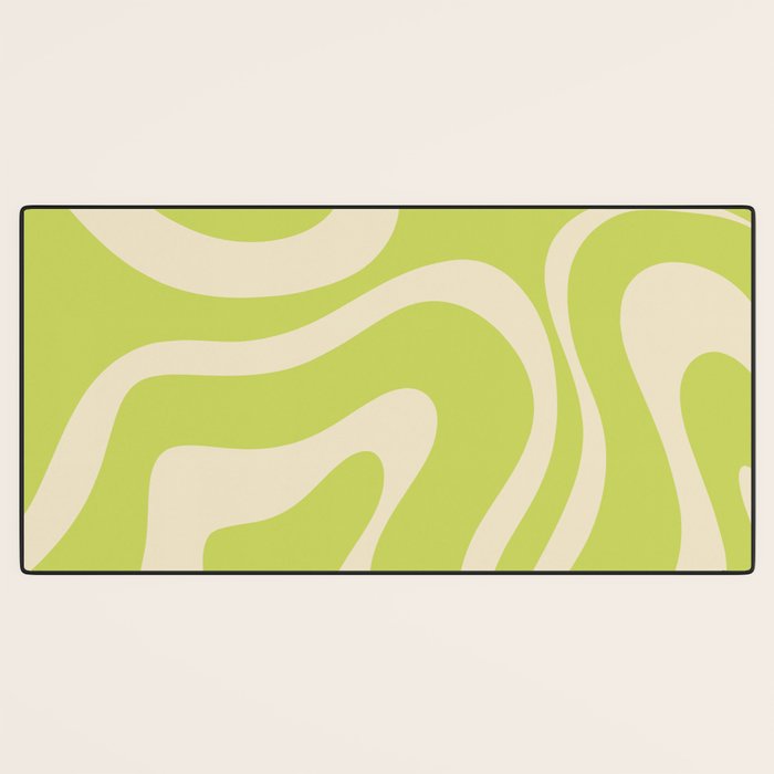 Modern Retro Liquid Swirl Abstract Pattern Vertical Light Lime Linden Green and Beige Desk Mat Gallery Image 3