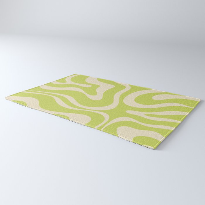 Modern Retro Liquid Swirl Abstract Pattern Vertical Light Lime Linden Green and Beige Rug Gallery Image 3