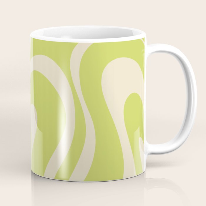 Modern Retro Liquid Swirl Abstract Pattern Vertical Light Lime Linden Green and Beige Coffee Mug Gallery Image 1