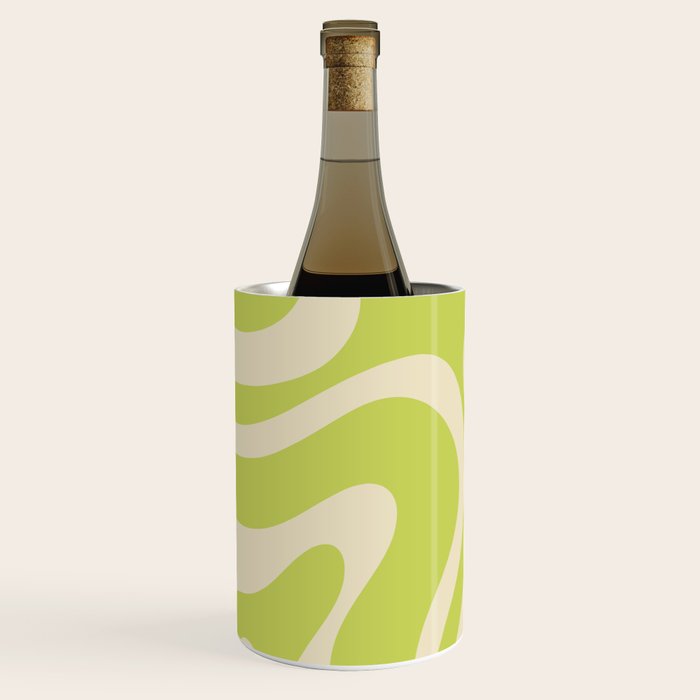 Modern Retro Liquid Swirl Abstract Pattern Vertical Light Lime Linden Green and Beige Wine Chiller Gallery Image 1