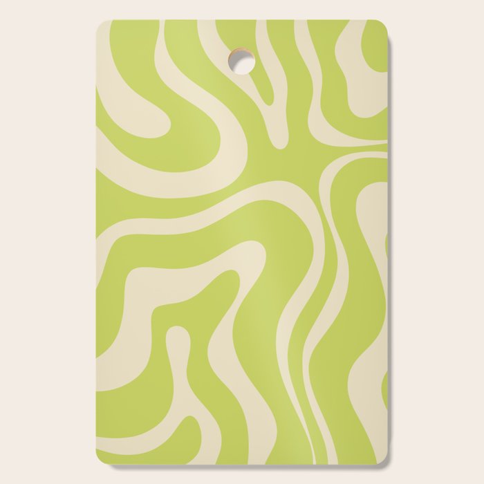 Modern Retro Liquid Swirl Abstract Pattern Vertical Light Lime Linden Green and Beige Cutting Board Gallery Image 1