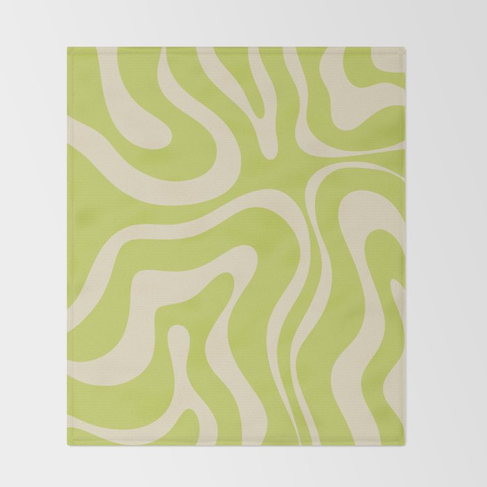 Modern Retro Liquid Swirl Abstract Pattern Vertical Light Lime Linden Green and Beige Throw Blanket Gallery Image 2