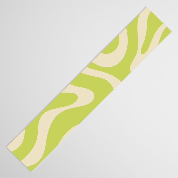 Modern Retro Liquid Swirl Abstract Pattern Vertical Light Lime Linden Green and Beige Table Runner Gallery Image 3