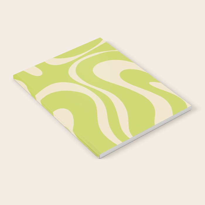 Modern Retro Liquid Swirl Abstract Pattern Vertical Light Lime Linden Green and Beige Notebook Gallery Image 2