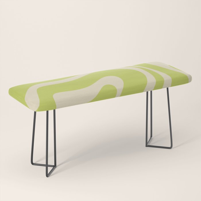 Modern Retro Liquid Swirl Abstract Pattern Vertical Light Lime Linden Green and Beige Bench Gallery Image 1