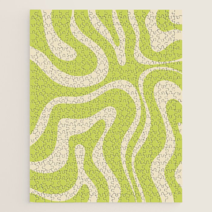 Modern Retro Liquid Swirl Abstract Pattern Vertical Light Lime Linden Green and Beige Jigsaw Puzzle Gallery Image 1
