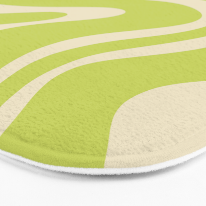 Modern Retro Liquid Swirl Abstract Pattern Vertical Light Lime Linden Green and Beige Bath Mat Gallery Image 3