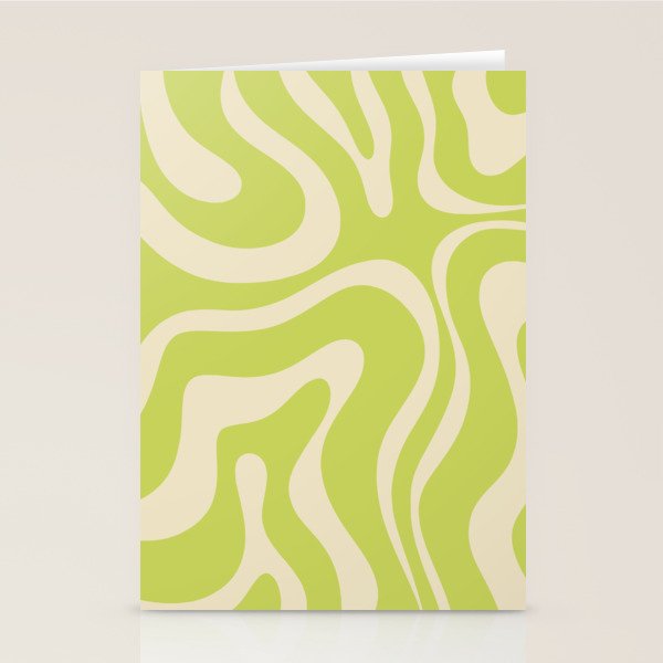 Modern Retro Liquid Swirl Abstract Pattern Vertical Light Lime Linden Green and Beige Stationery Card Gallery Image 2