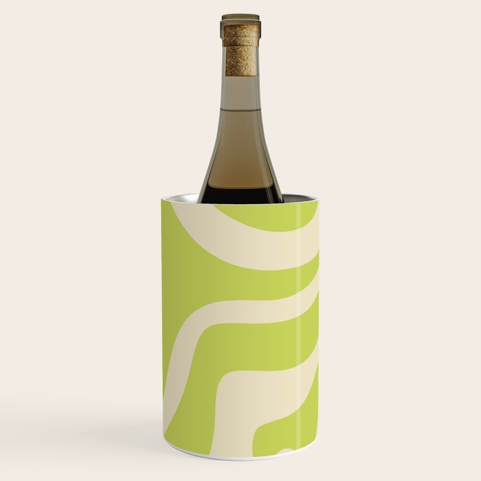 Modern Retro Liquid Swirl Abstract Pattern Vertical Light Lime Linden Green and Beige Wine Chiller Gallery Image 2