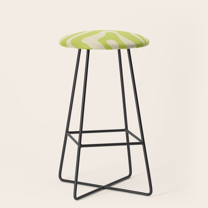 Modern Retro Liquid Swirl Abstract Pattern Vertical Light Lime Linden Green and Beige Stool Gallery Image 1